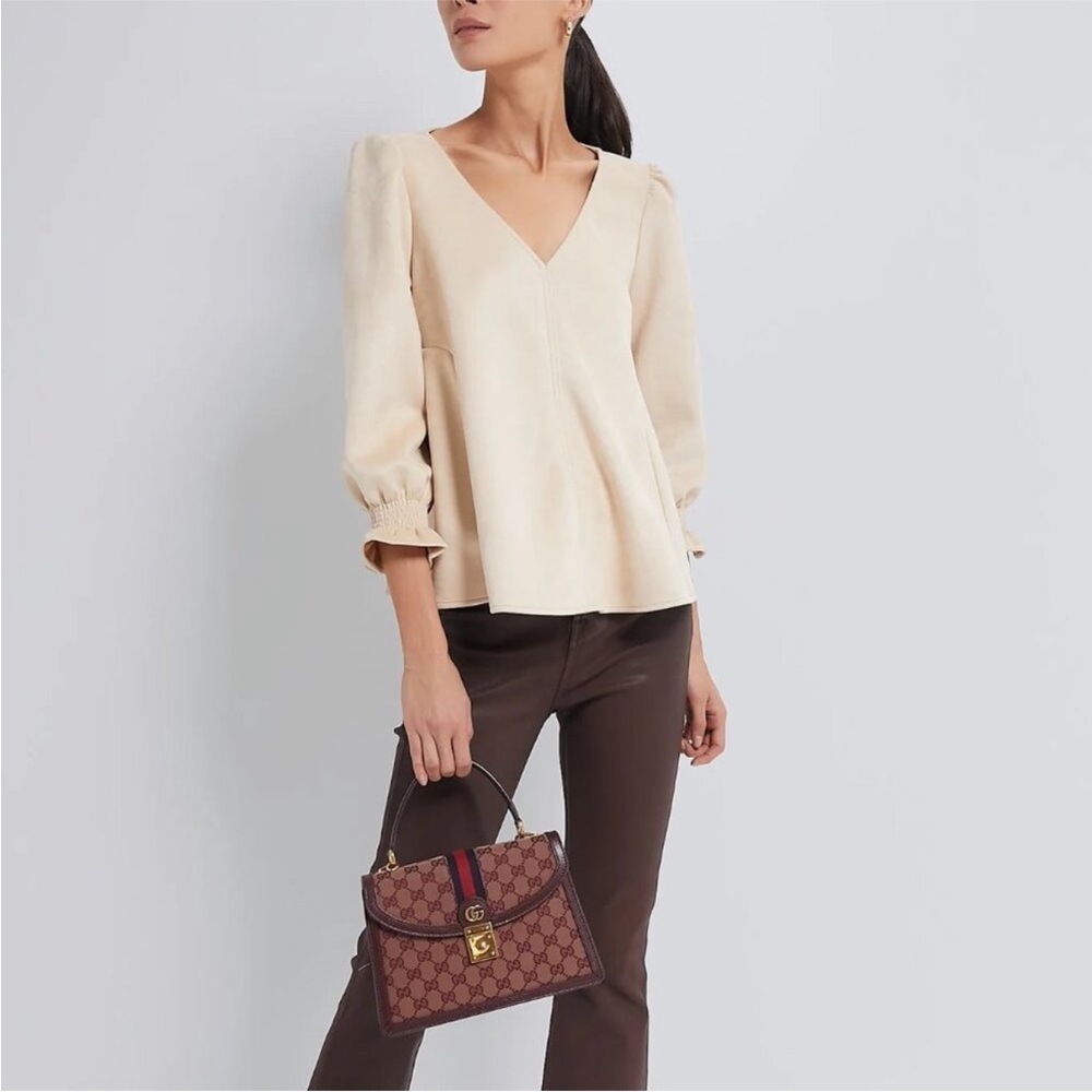 Tuckernuck Easton V-Neck Ruffles 3/4 Sleeve Top Shirt Suede Top Shirt Blouse M - Picture 6 of 15